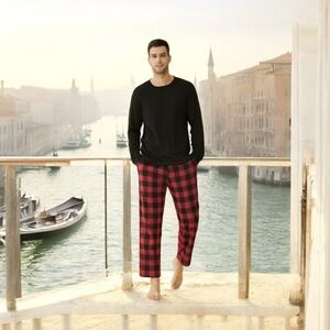 #M01 Men's Black and Red Plaid Lounge Set
